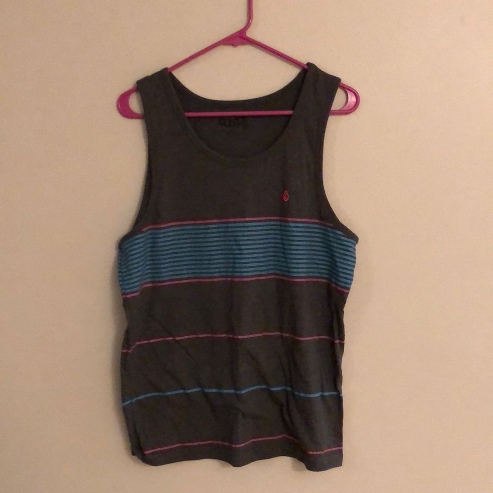 Volcom Charcoal Pink Blue Striped Tank Top